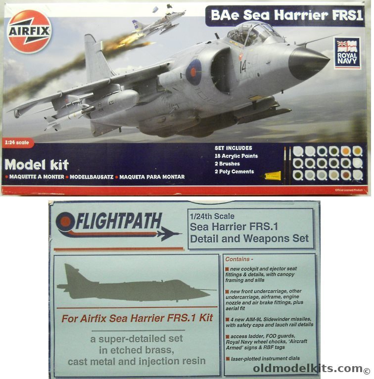 Airfix 1/24 Bae Sea Harrier FRS1 With Flightpath 24055 Sea Harrier FRS.1 Detail and Weapons Set - Falkland Islands Operation Corporate No.899 Naval Air Squadron HMS Hermes April/July 1982. plastic model kit